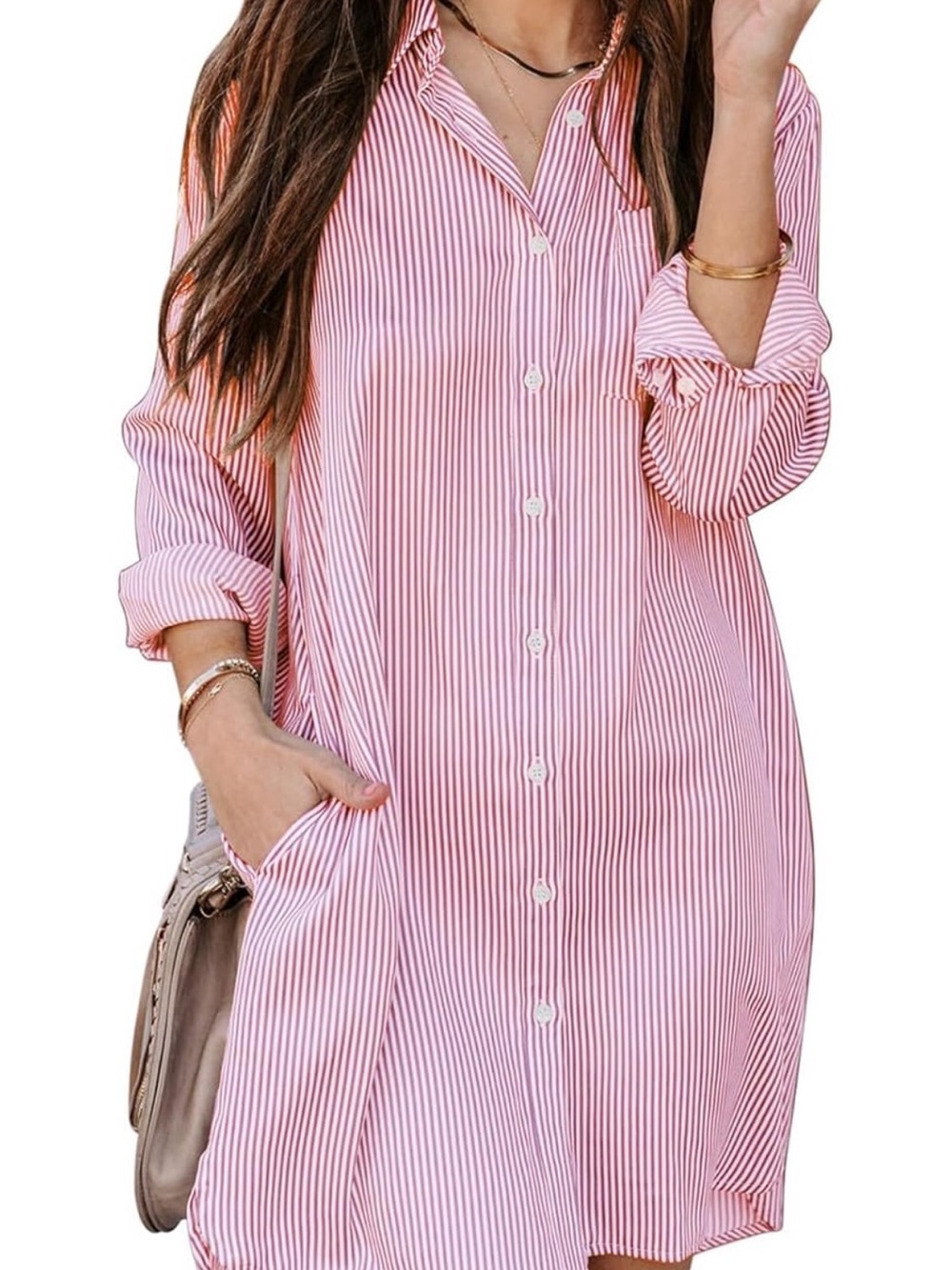 Women's  Button Down Shirt Dress Oversized Cotton Long Sleeve Asymmetrical M